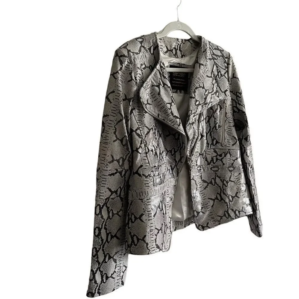 Lusso Leather womans grey snake print leather jacket size M